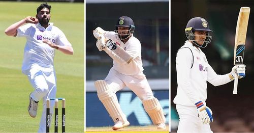 Mohammed Siraj (left), Rishabh Pant (centre) and Shubman Gill (right).