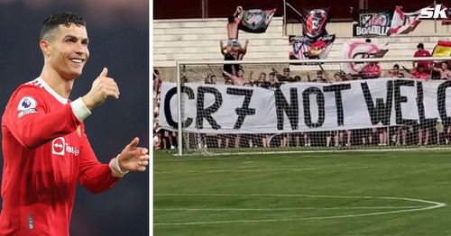 Ronaldo reacts to Atletico fans' "CR7 NOT WELCOME" banner