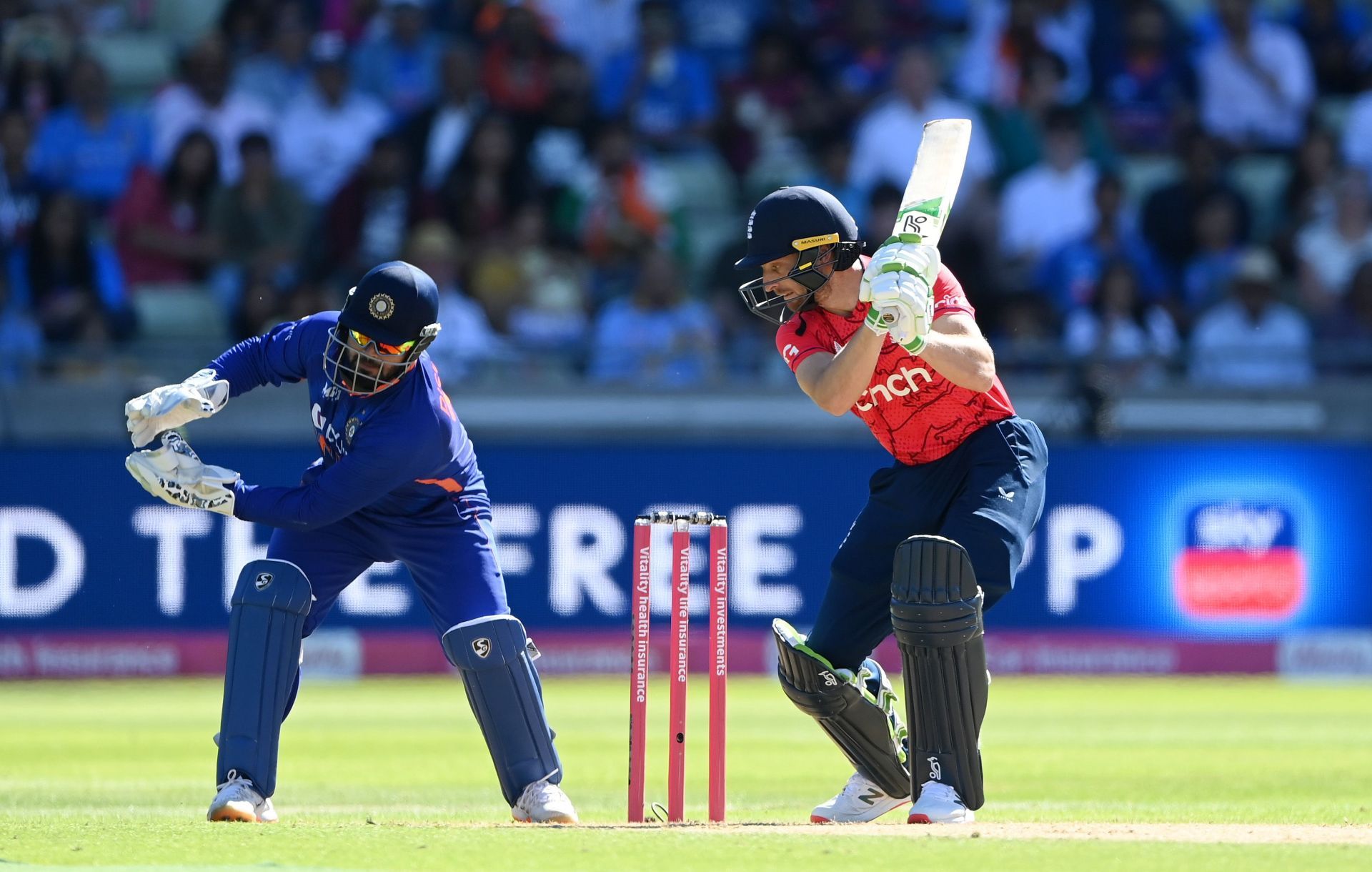 Rishabh Pant of India takes the catch to dismiss Jos Buttler. Pic: Getty Images