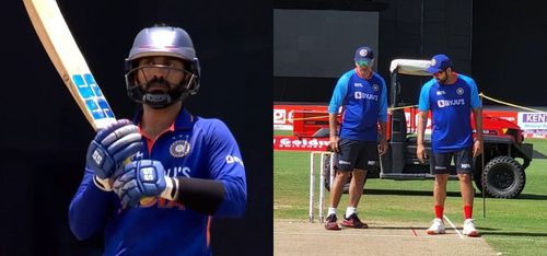 (Left) Dinesh Karthik; (Right) Rahul Dravid and Rohit Sharma.