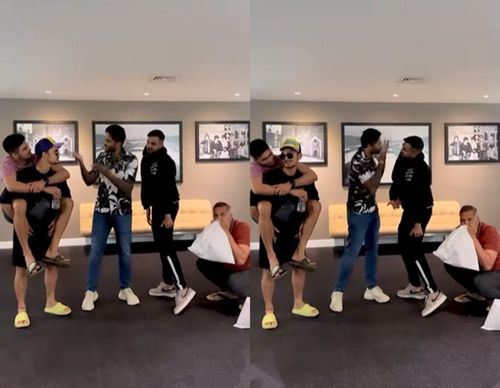 Screengrabs of Shubman Gill, Ishan Kishan and Suryakumar Yadav in a fun video.