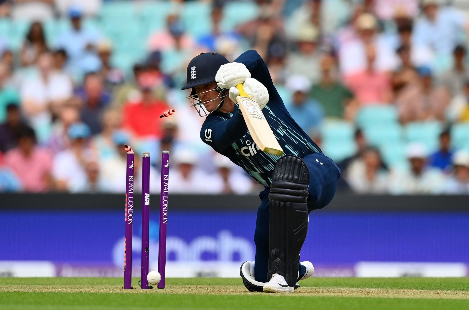 Jason Roy's misery continued as he was castled by Jasprit Bumrah early on.