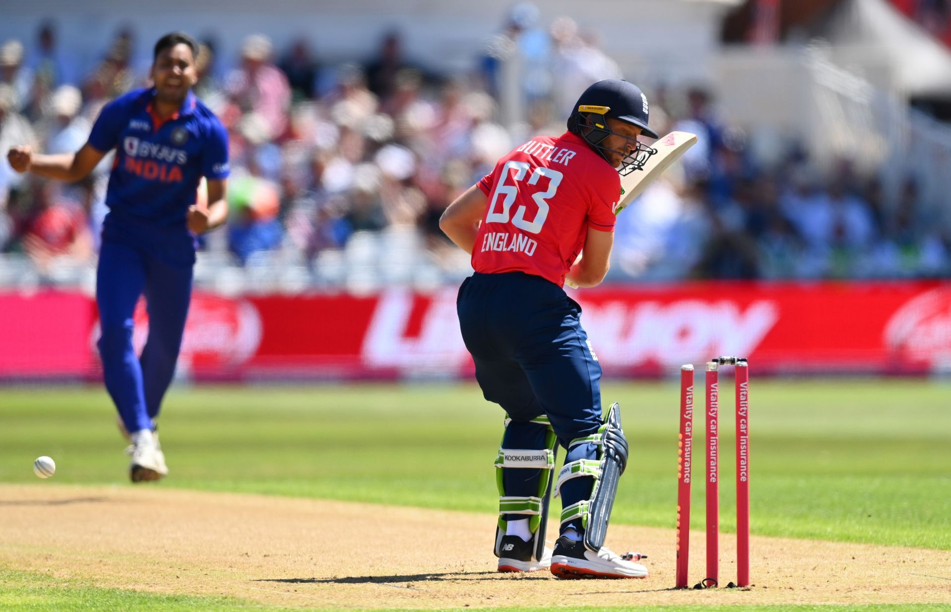 Jos Buttler inside-edged an Avesh Khan delivery onto his stumps