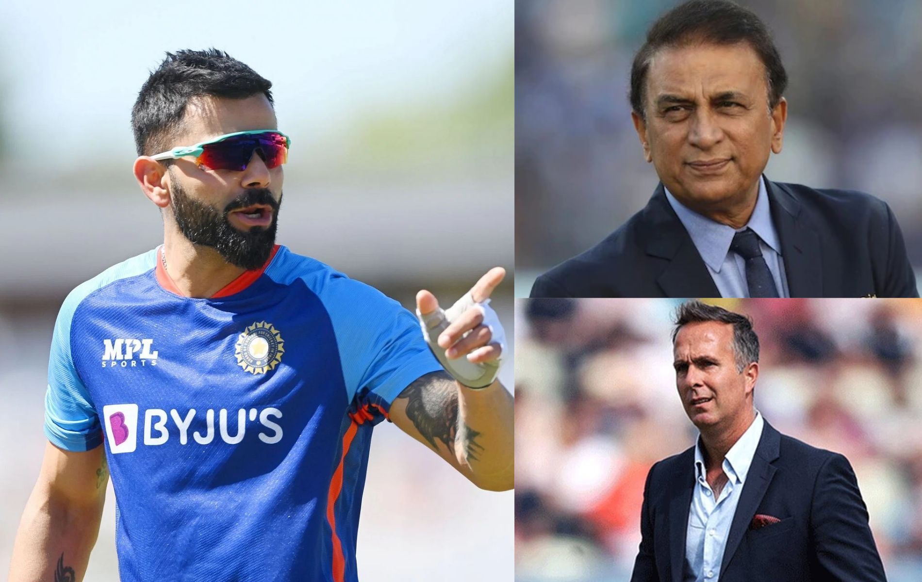 Virat Kohli (left), Sunil Gavaskar, and Michael Vaughan.