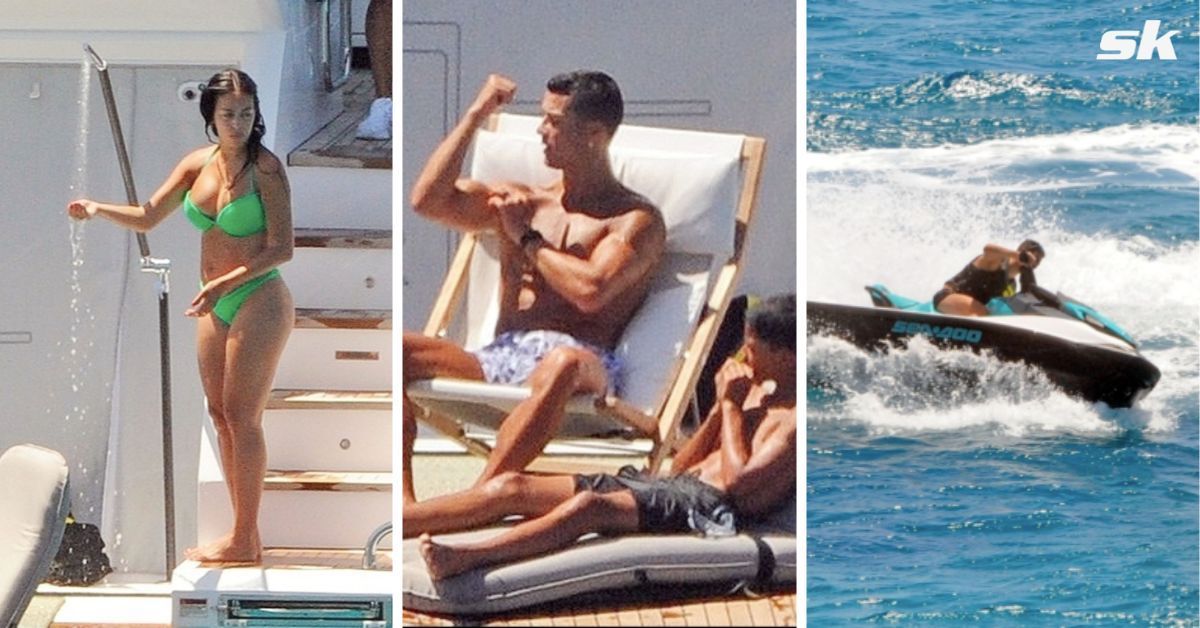 Cristiano Ronaldo and Georgina Rodriguez on their &pound;5.5 million yacht (Image Credit: BackGrid)