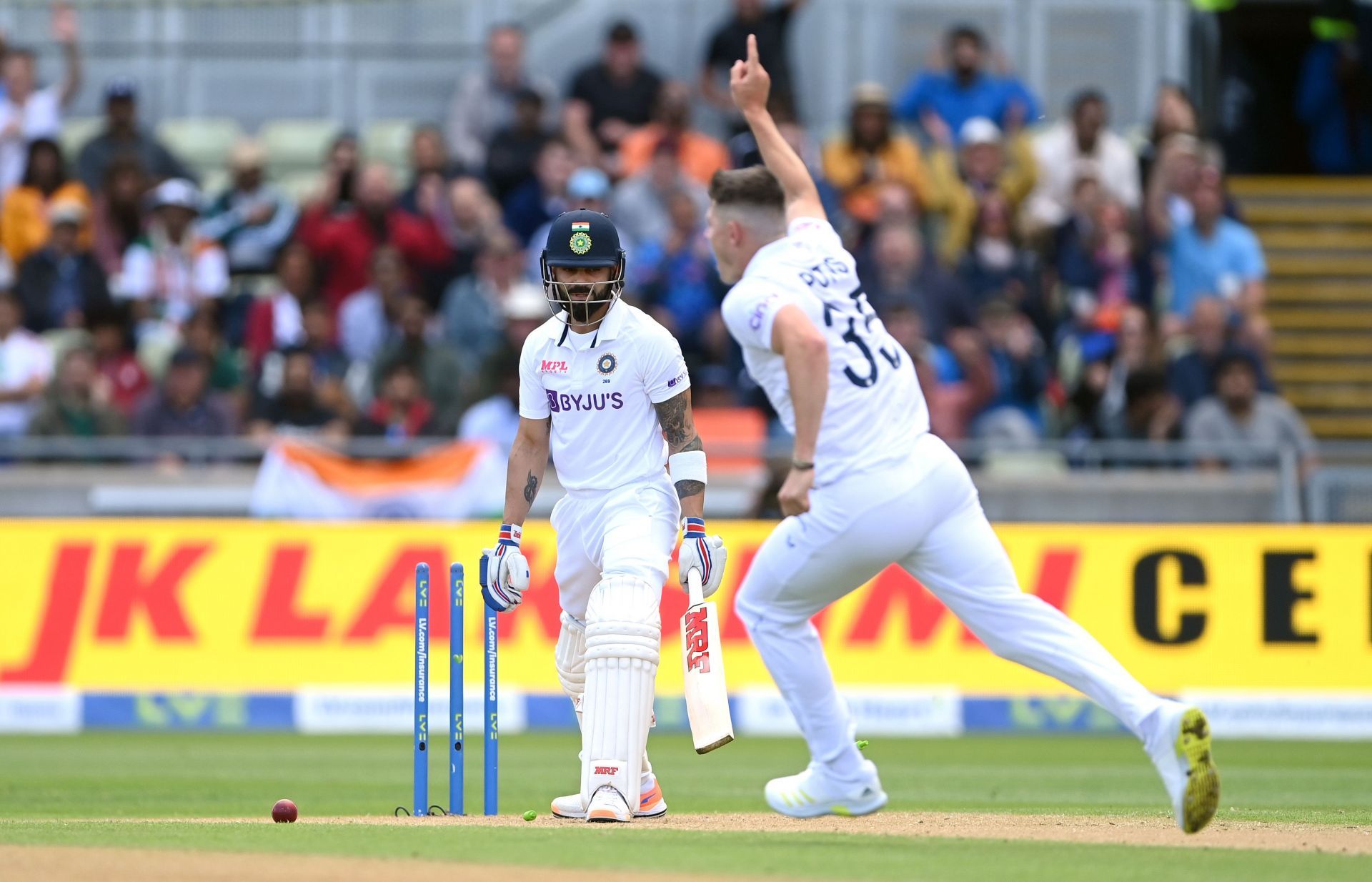 Virat Kohli looked annoyed with himself as he dragged one onto his stumps.