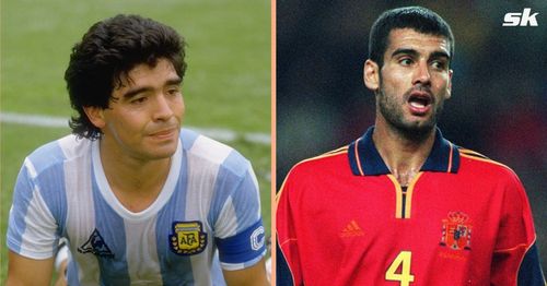 Diego Maradona (left) and Pep Guardiola (right)