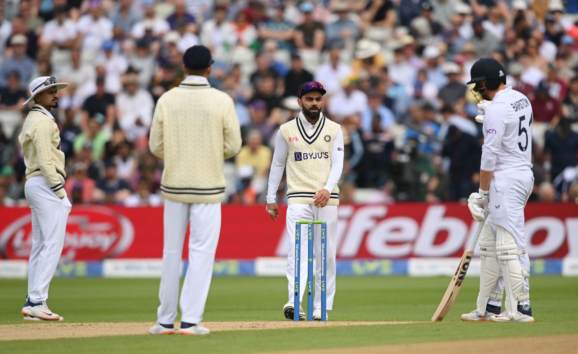 Virat Kohli and Jonny Bairstow exchanged words on Day 3 of the fifth Test. (Credits: Getty)