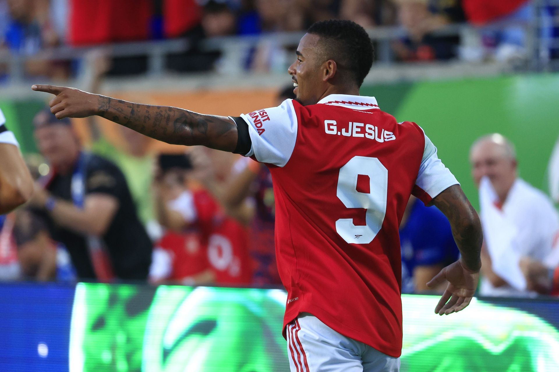 Gabriel Jesus celebrates his goal during Chelsea v Arsenal in the Florida Cup