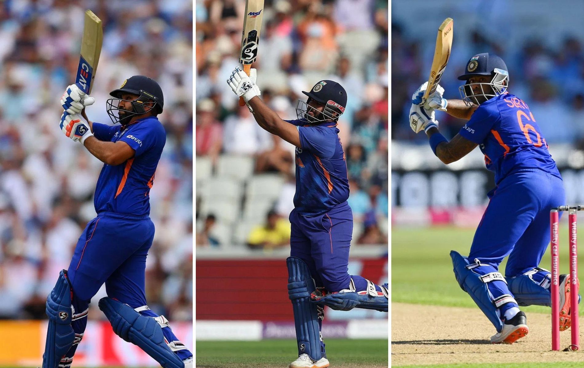 (L to R) Rohit Sharma, Rishabh Pant, and Suryakumar Yadav