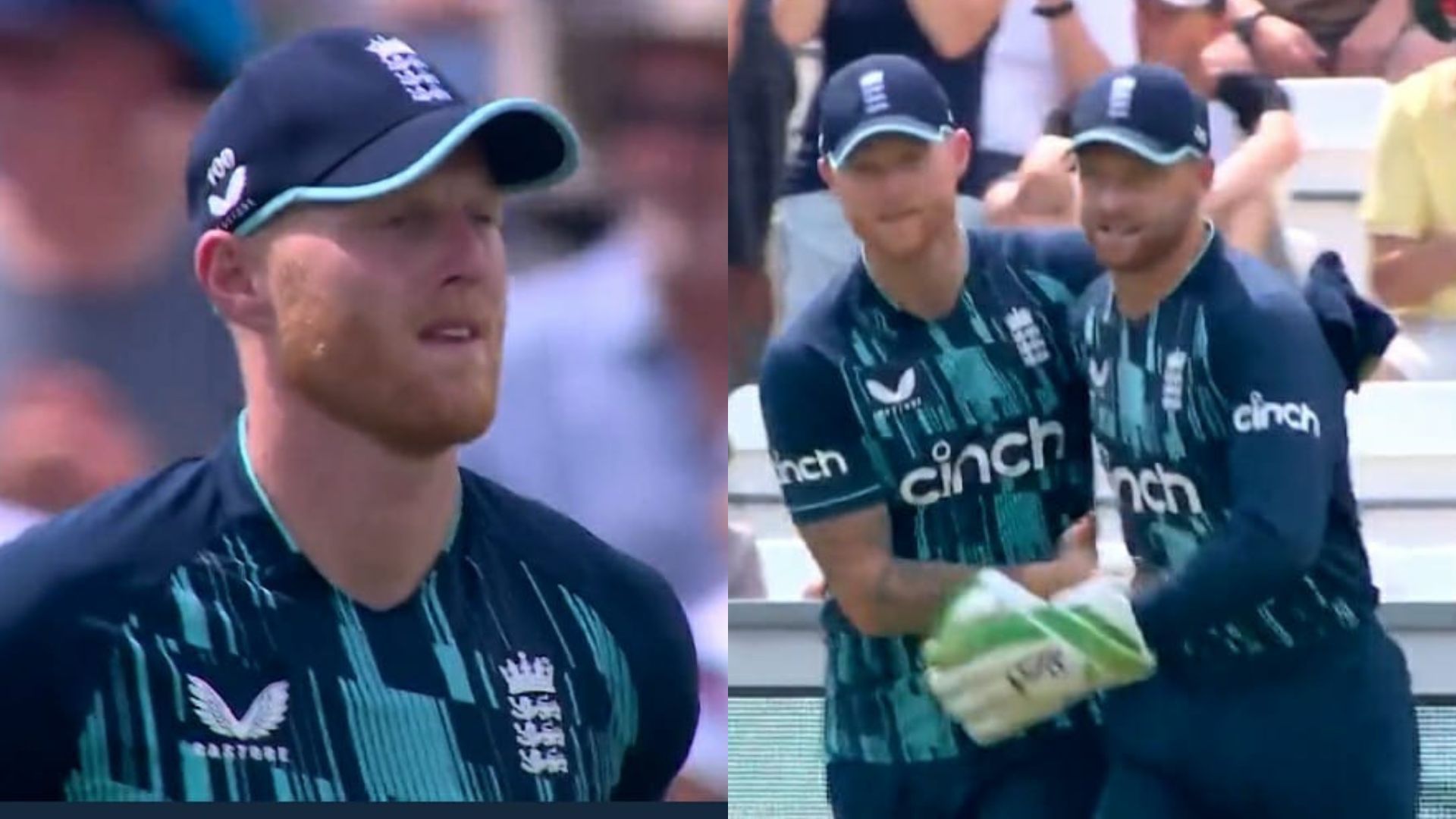 An emotional Ben Stokes (L) is hugged by captain Jos Buttler (P.C.:ecb.co.uk)