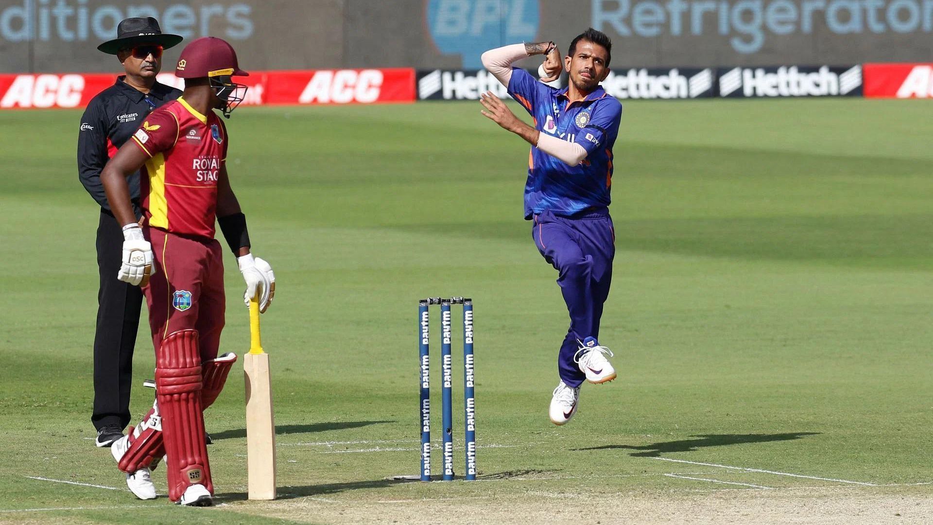 Yuzvendra Chahal in action in the ODI series against West Indies. (P.C.:Twitter)