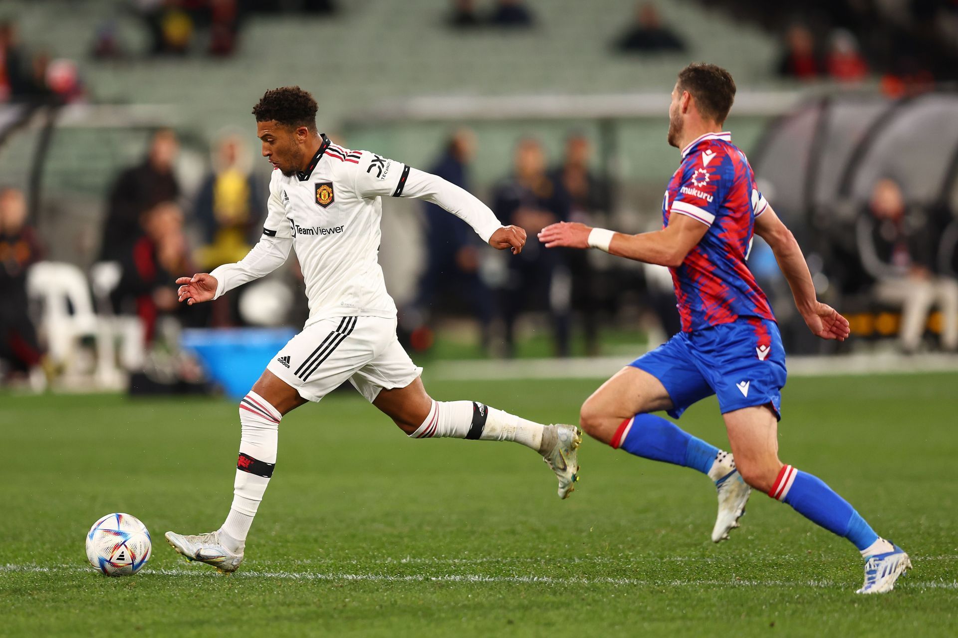 Manchester United winger Jadon Sancho in action against Crystal Palace at the Melbourne Cricket Ground.