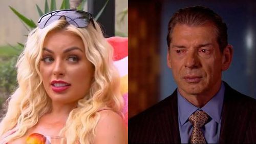 Mandy Rose (left); Vince McMahon (right)