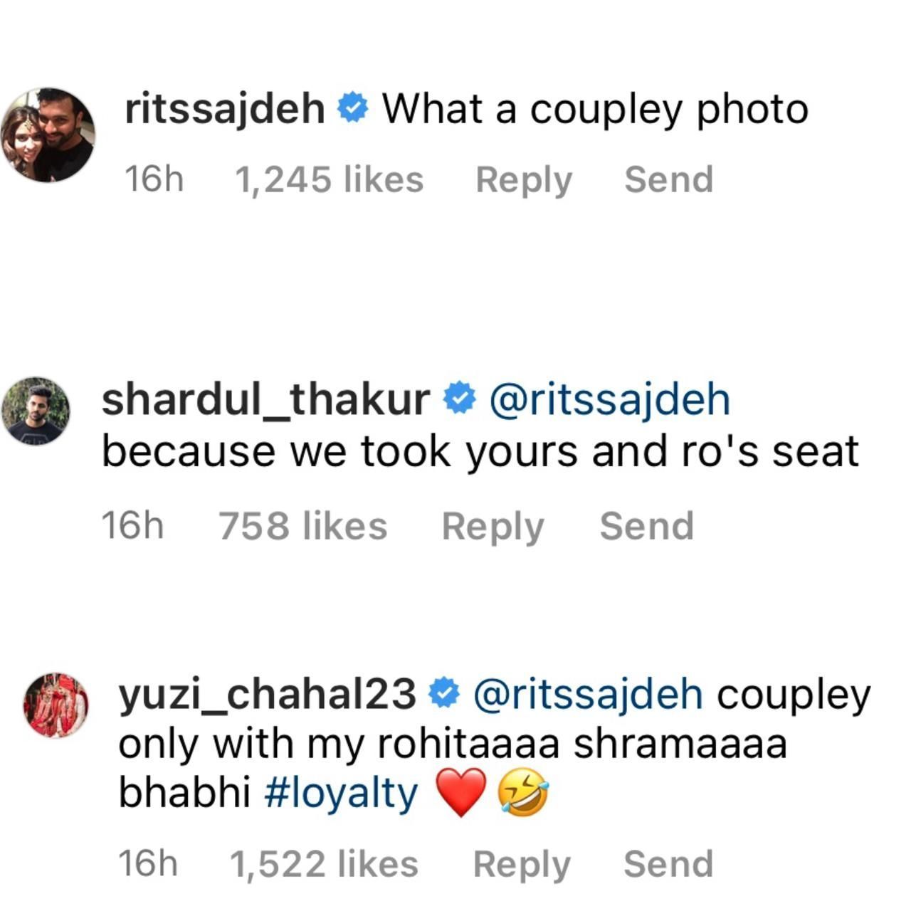 Chahal's reaction to Ritika's comment