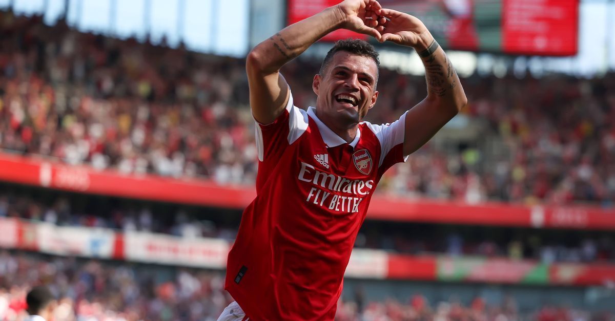 Xhaka celebrates after scoring the goal