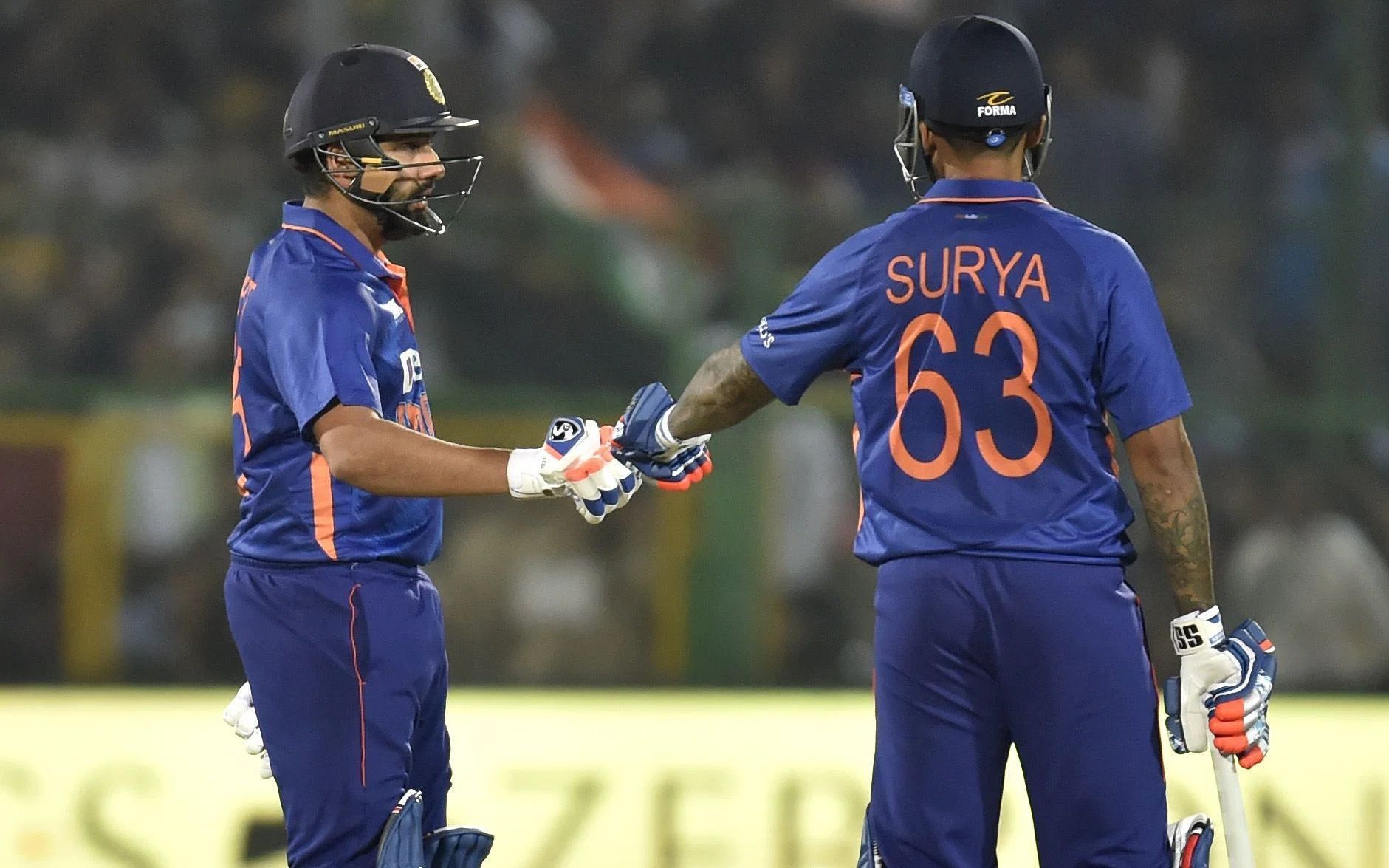 Rohit Sharma (left) with Suryakumar Yadav. Pic: Getty Images