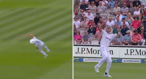 Stuart Broad stunned the crowd at Lord's with his athleticism as he caught Kagiso Rabada at mid-on. [Screengrab: England Cricket]