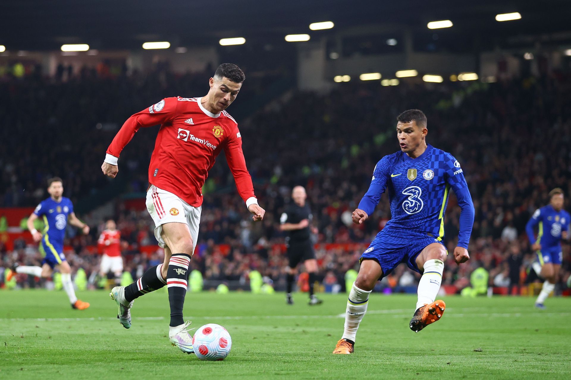 Thiago Silva in Premier League action for Chelsea.