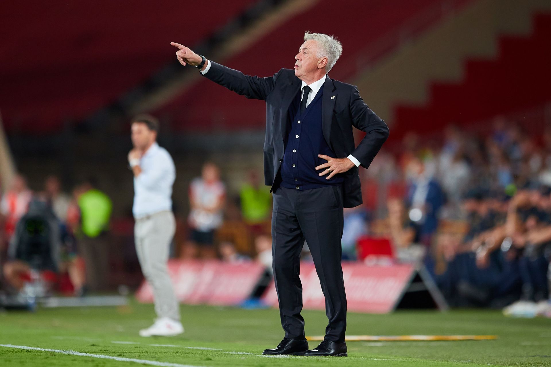 Carlo Ancelotti tries to cheer his team on against UD Almeria.