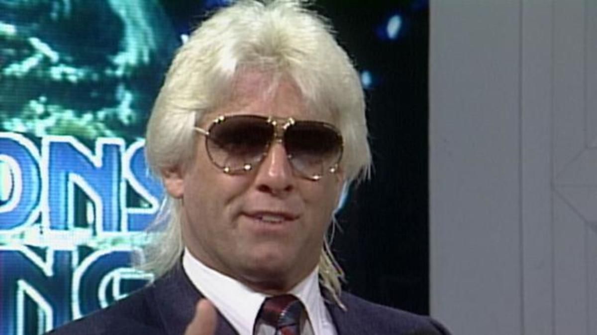 Ric Flair cutting a promo during an episode of World Championship Wrestling