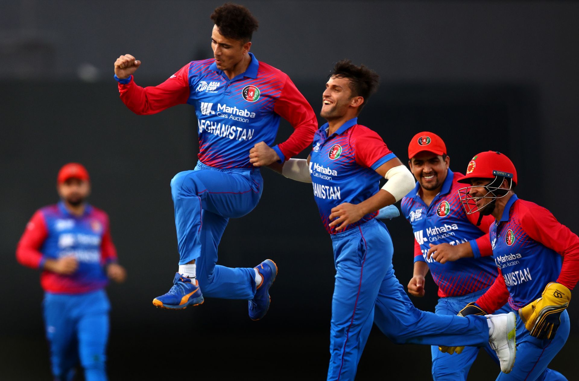 Mujeeb ur Rahman celebrates the wicket of Anamul Haque. Pic: Getty Images