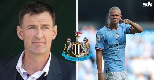 [L-to-R] Chris Sutton and Manchester City forward Erling Haaland.