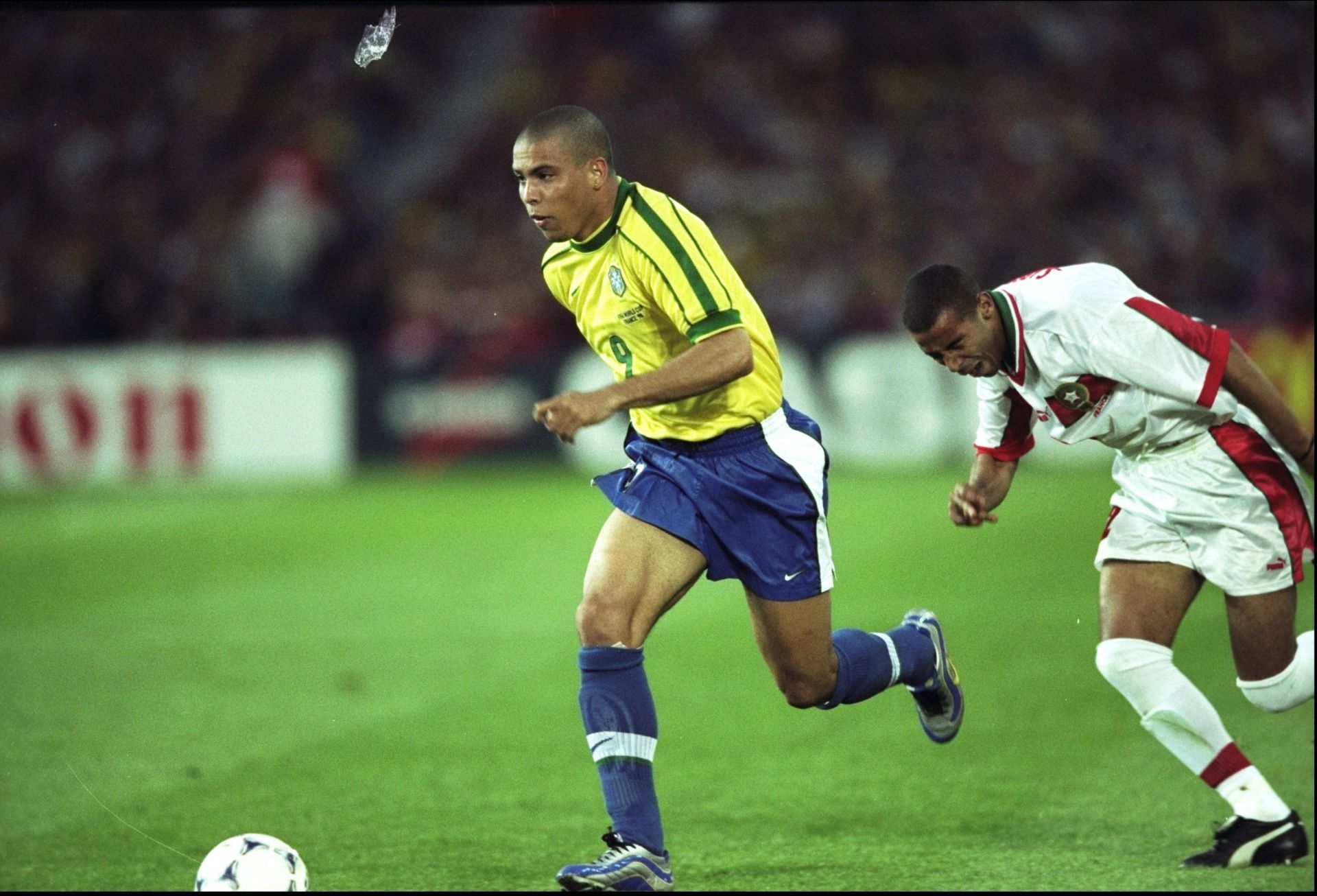 Ronaldo in action for Brazil in the 1998 FIFA World Cup