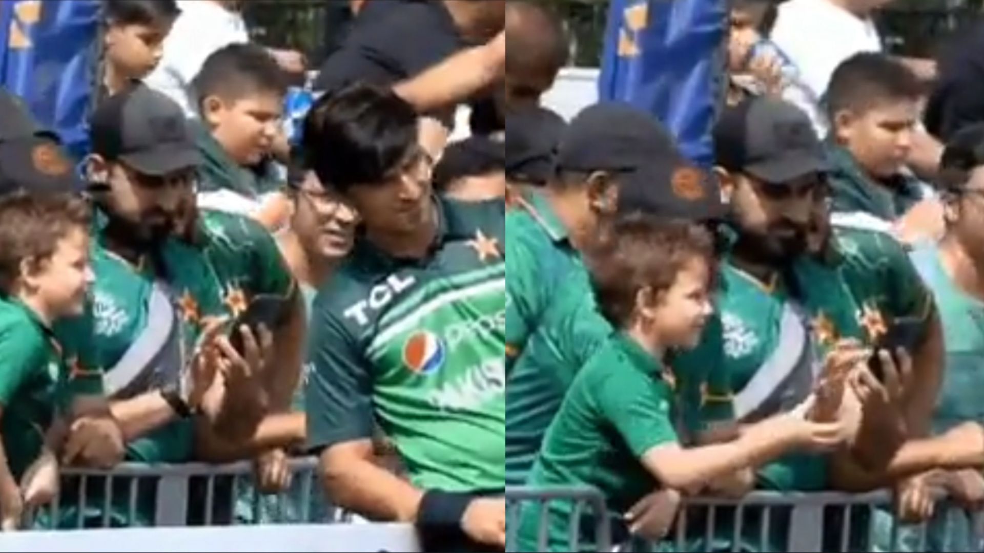 Mohammad Wasim Jr. had fun with a young kid at the stands in Rotterdam (Image: Twitter)