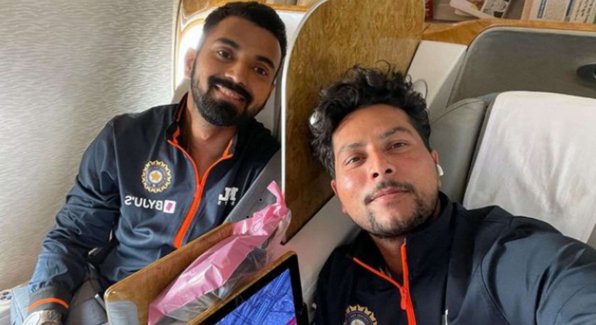 Kuldeep Yadav clicks selfie with captain KL Rahul.