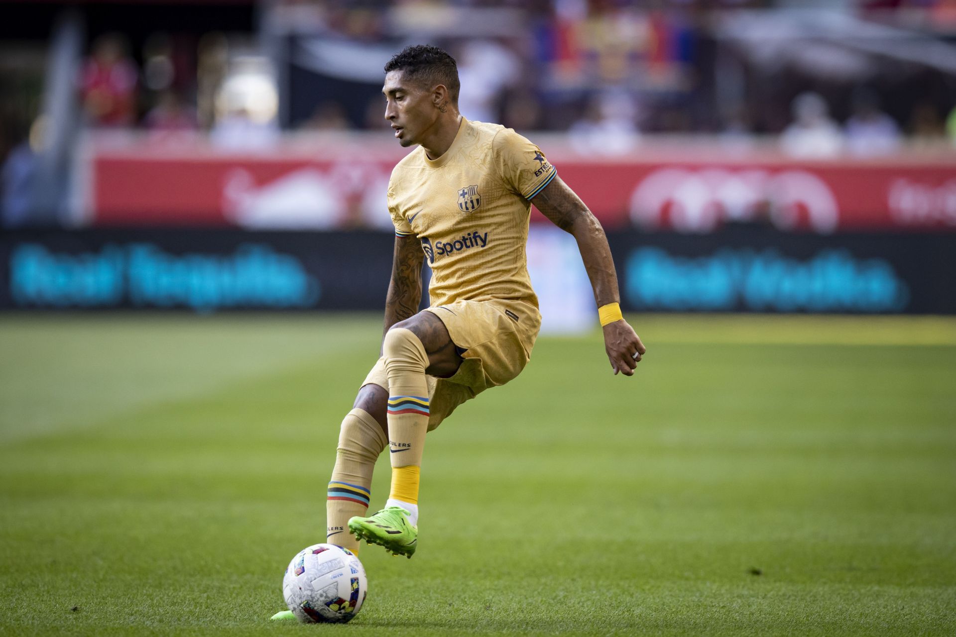 Raphinha in action for Barca during the preseason.