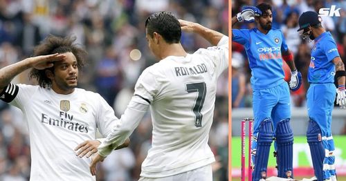 Marcelo and Cristiano Ronaldo (left) and KL Rahul and Virat Kohli (right)