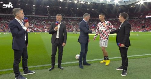 Cristiano Ronaldo ignores Jamie Carragher's handshake