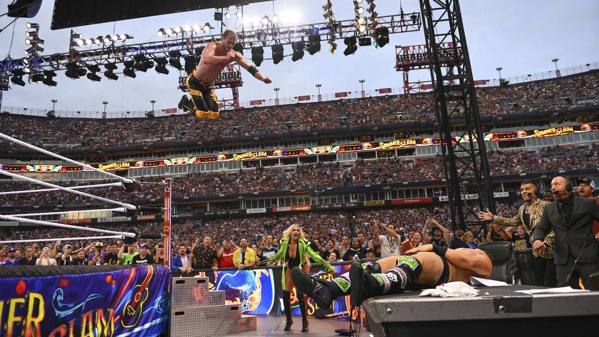 An impressive Frog Splash from Logan Paul at SummerSlam.