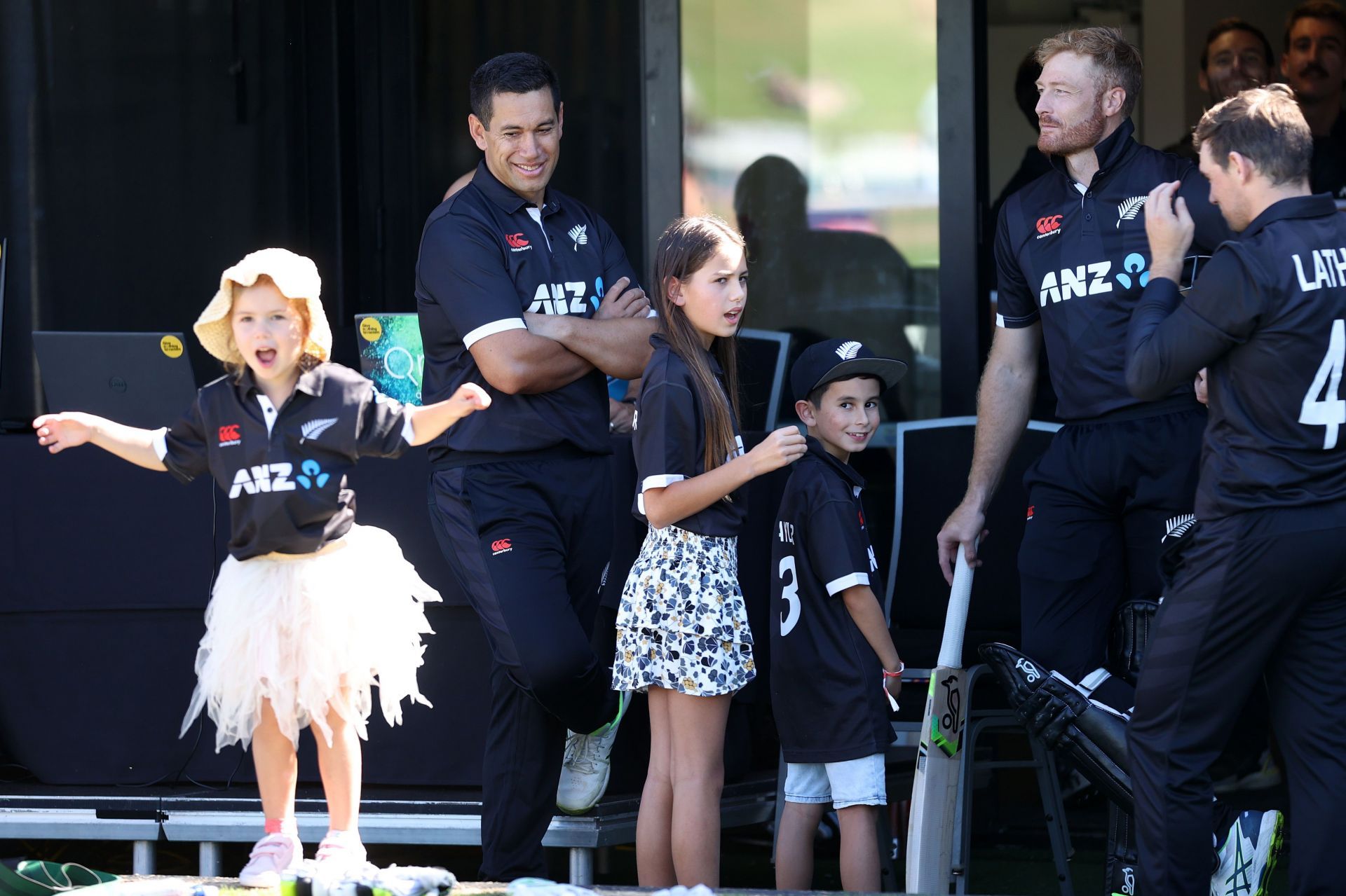 Ross Taylor with teammates and family members ahead of his final international match. Pic: Getty Images