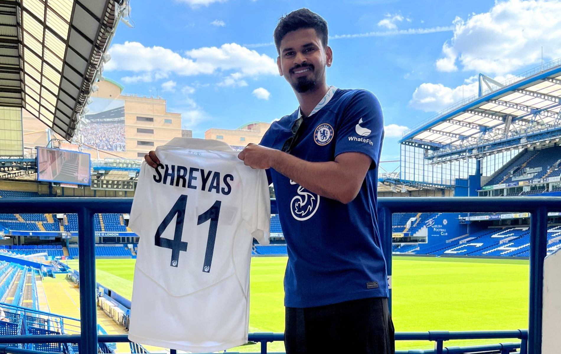 Shreyas Iyer at Stamford Bridge. (Pic: Twitter)