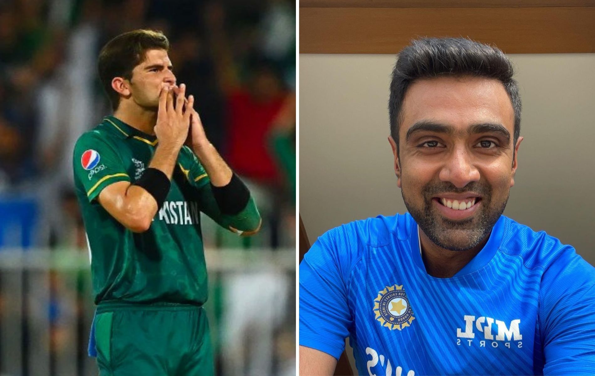 Shaheen Afridi (L) and Ravichandran Ashwin (R). 