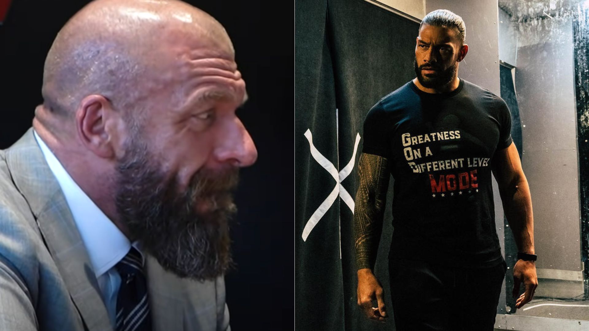 Triple H (left); Roman Reigns (right)