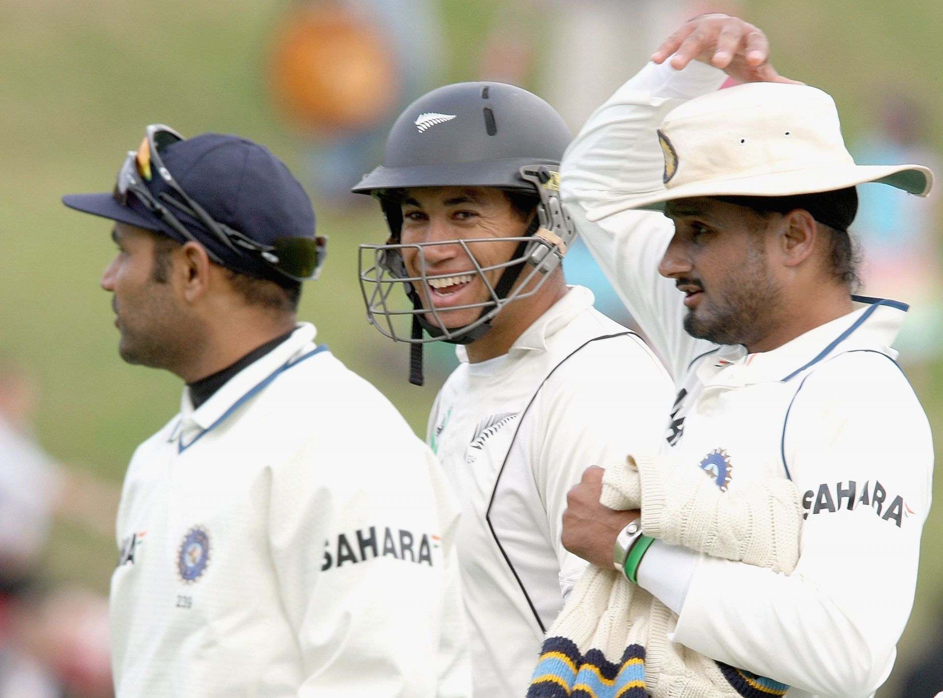 Ross Taylor (center) with Virender Sehwag and Harbhajan Singh. Pic: Getty Images