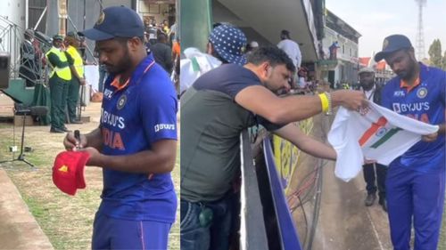 Sanju Samson made the day of Indian fans who had come to support him on Sunday. (P.C.:Vimal Kumar YouTube)