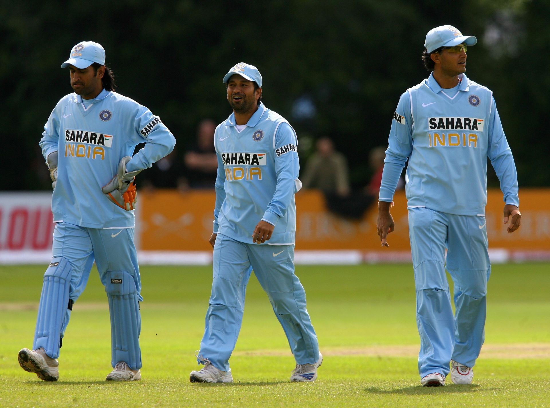 Sachin Tendulkar (centre) and Sourav Ganguly (right) along Mahendra Singh Dhoni. Pic: Getty Images