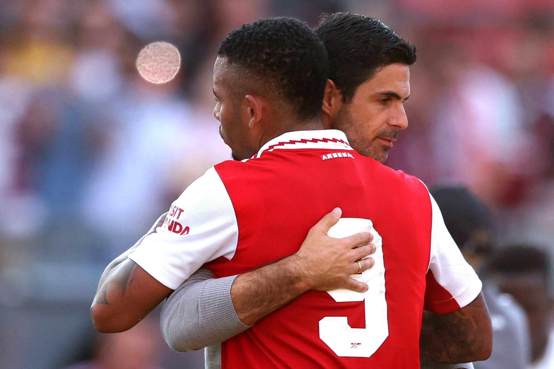 Mikel Arteta and Gabriel Jesus in Pre-Season Test Match