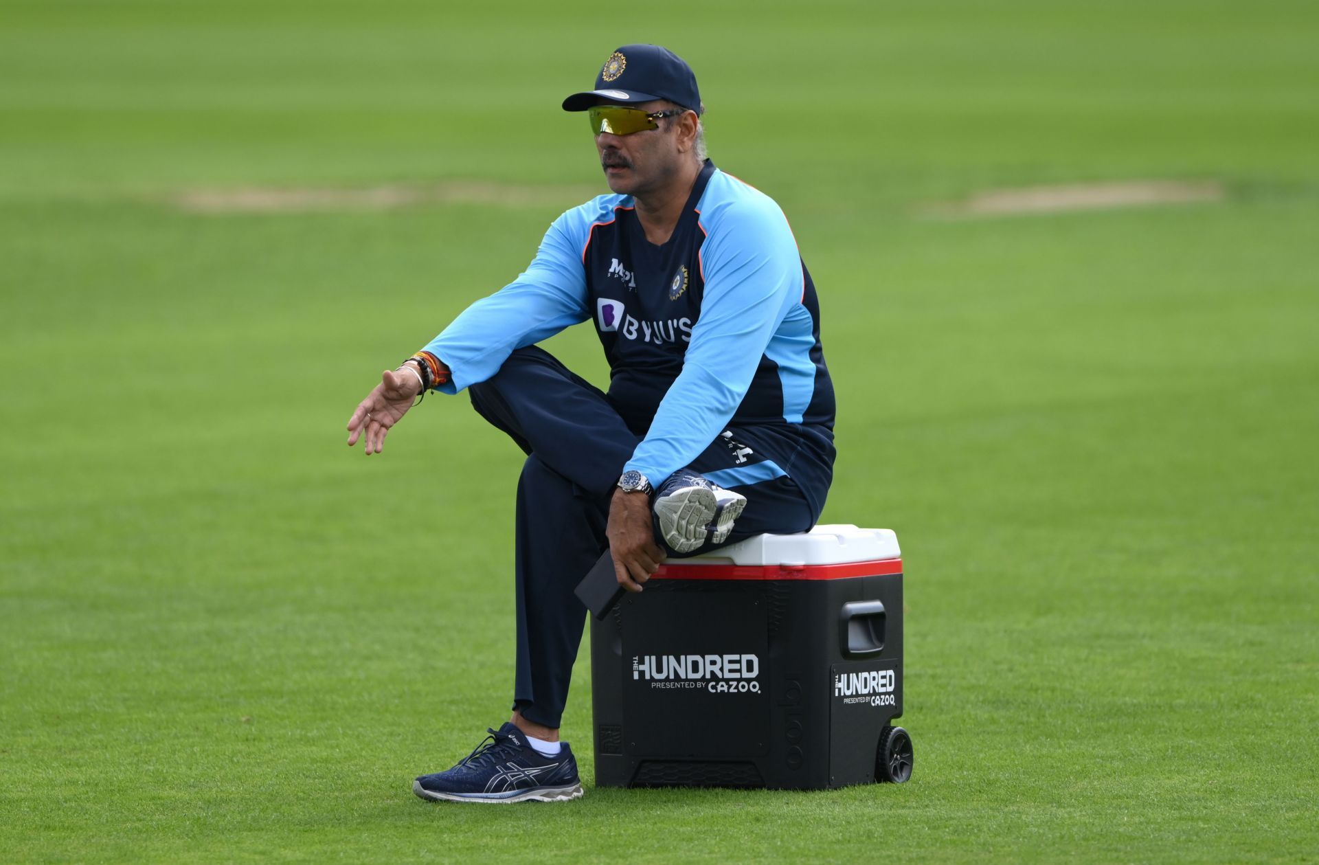 Ravi Shastri during a net session as India's head coach. Credits:Getty