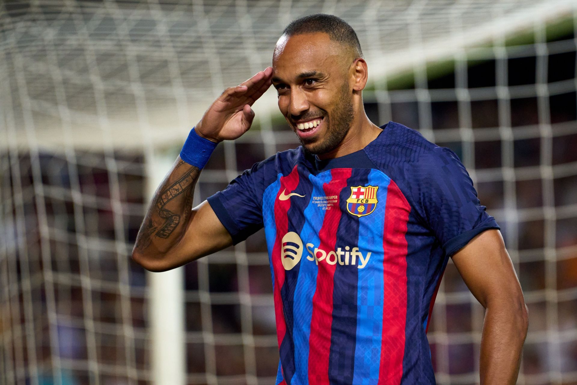 Pierre-Emerick Aubameyang celebrates after scoring against Pumas UNAM - Joan Gamper Trophy