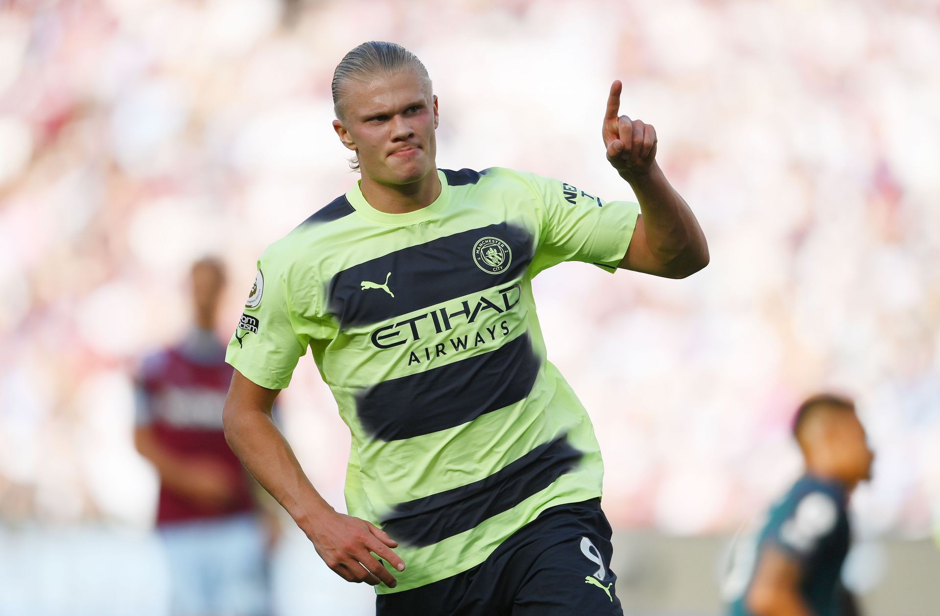 Haaland celebrating his goal for Manchester City against West Ham United