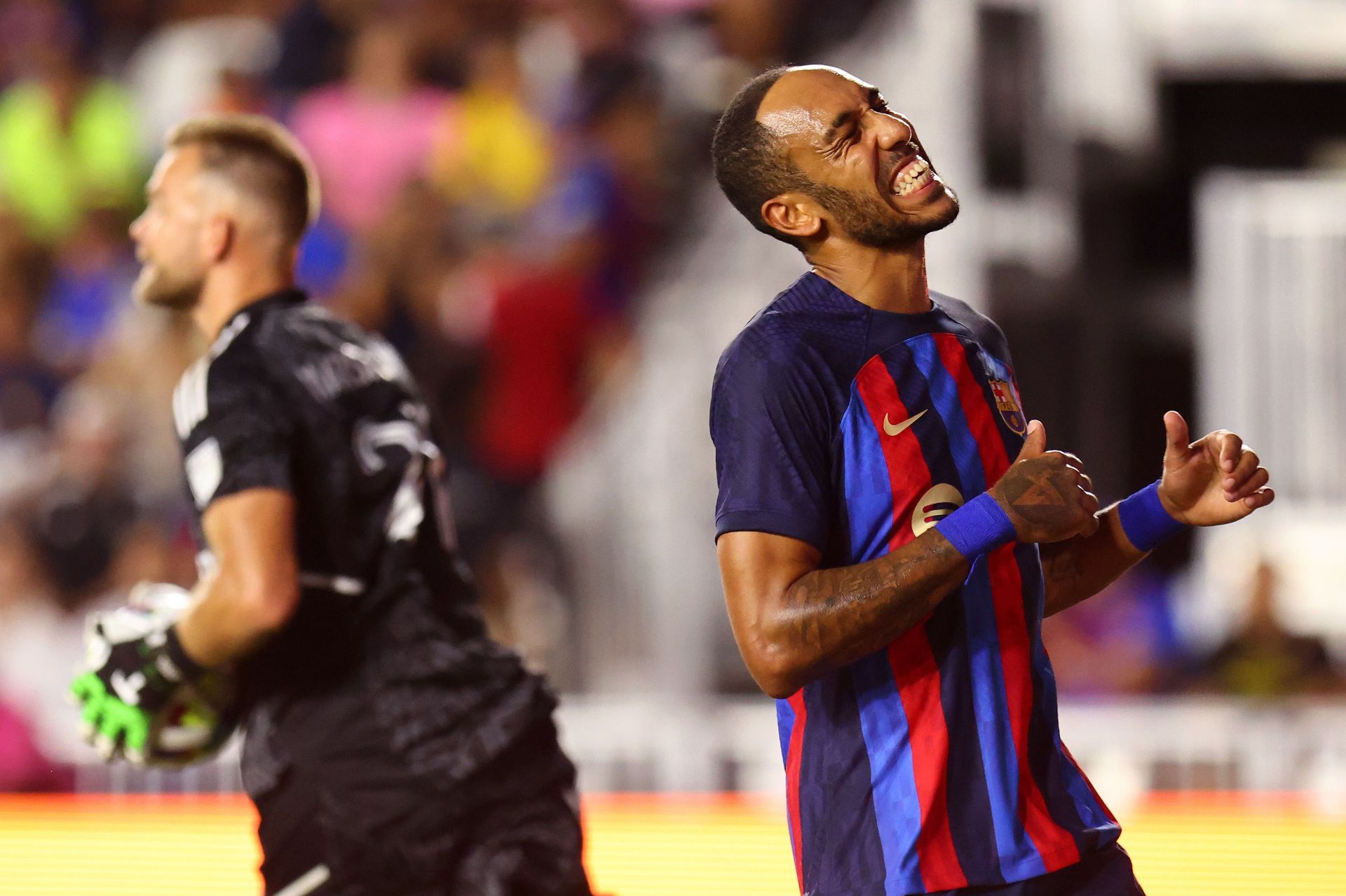 Pierre Emerick-Aubameyang in action against Inter Miami CF - Pre-Season friendly