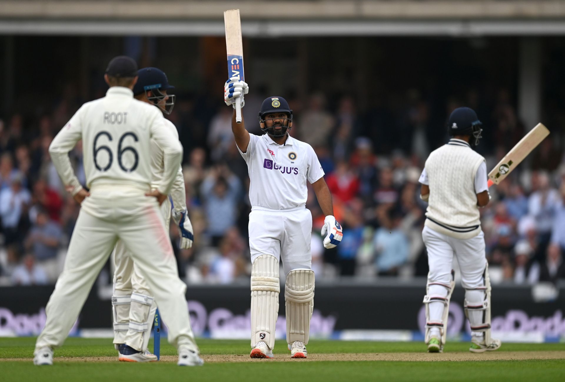 The Hitman celebrates reaching his century during the 2021 Oval Test. Pic: Getty Images