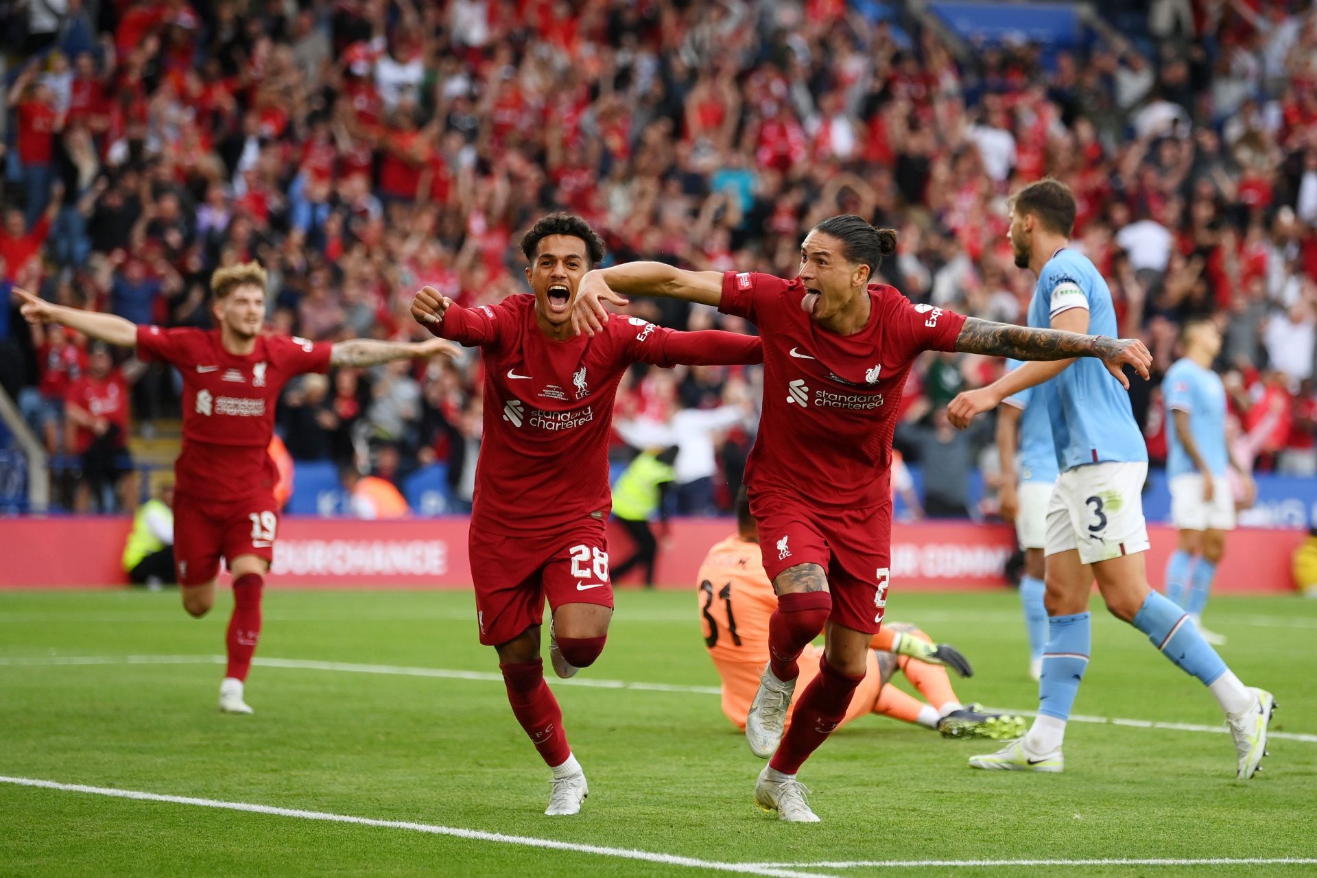 Carvalho celebrates during Liverpool's Community Shield win over Manchester City