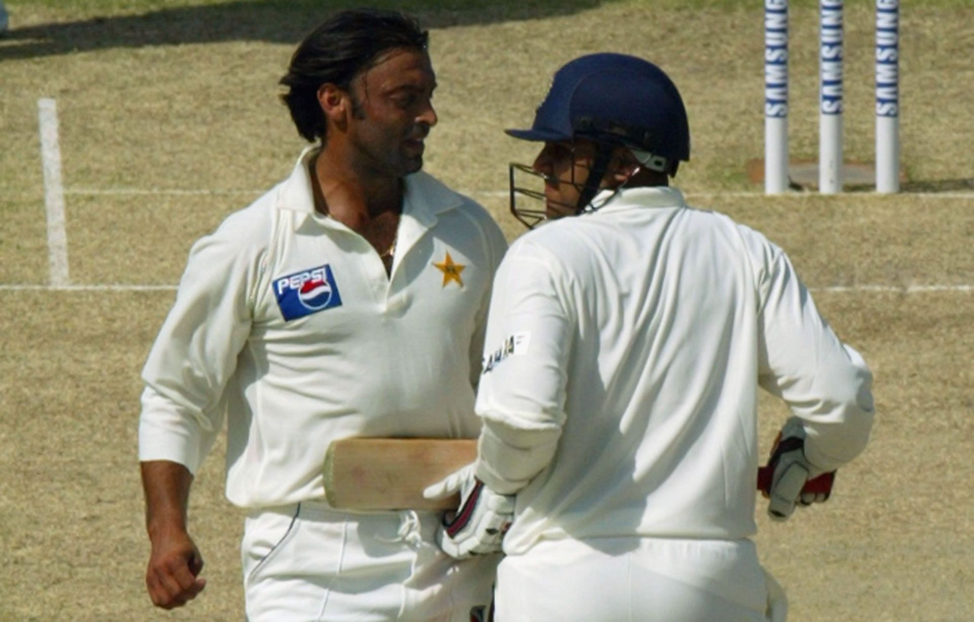 Virender Sehwag (right) and Shoaib Akhtar. Pic: Getty Images