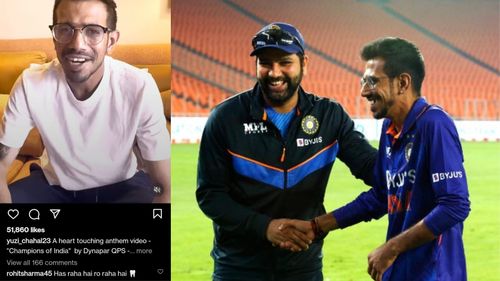 Rohit Sharma trolled Yuzvendra Chahal on the way he spoke in his promotional video on Instagram. (P.C.:Instagram & BCCI)